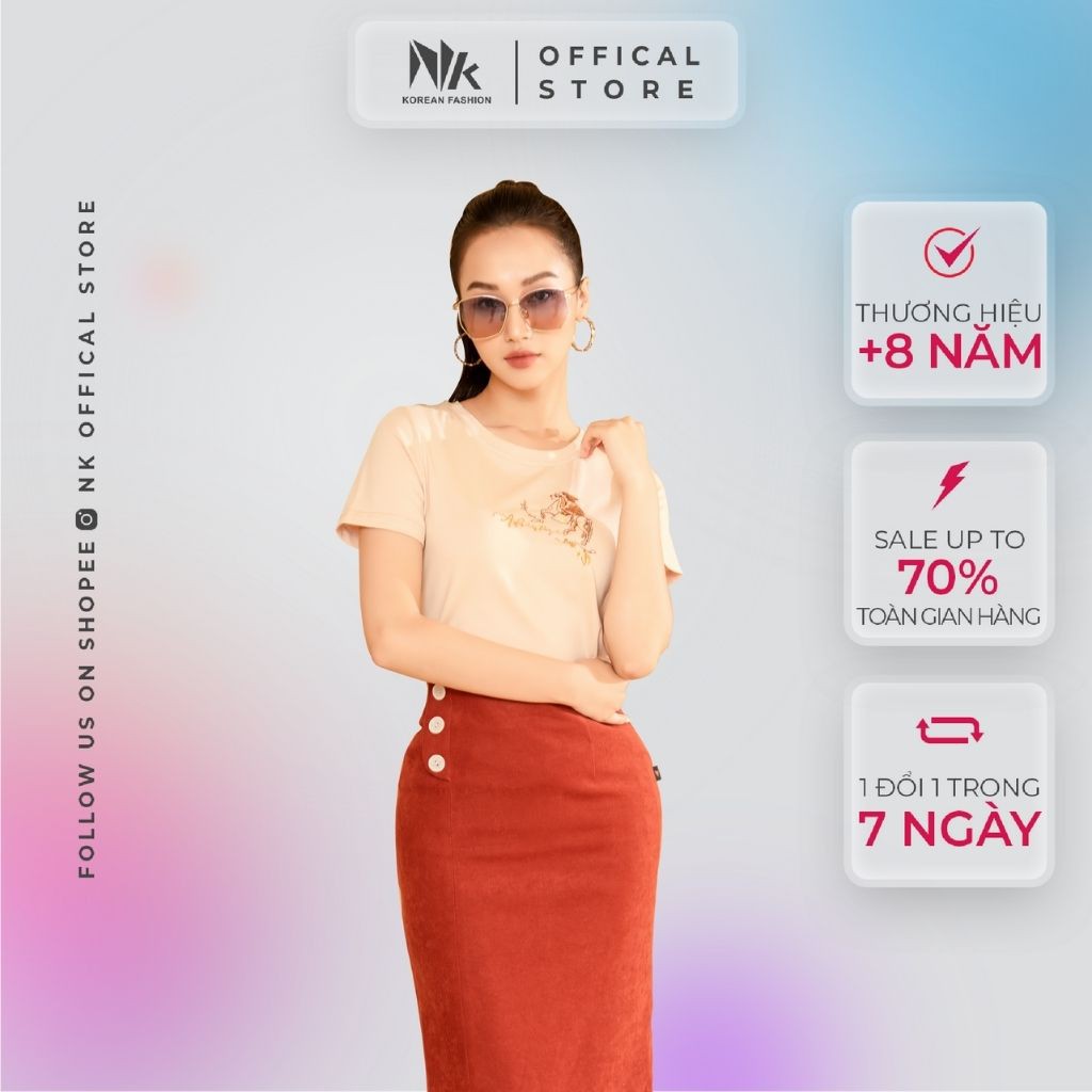 Áo Phông Nữ Cộc Tay NK FASHION Cổ Tròn Thêu Hình Bạch Mã, Chất Liệu Cotton Mềm Mịn, Thấm Hút Mồ Hôi NKAT2011013