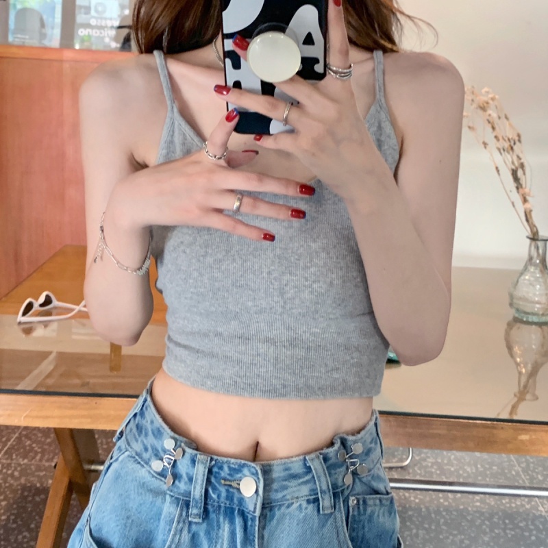 SUXI Set áo sweater cổ tròn và áo hai dây phong cách Hàn Quốc thời trang cho nữ