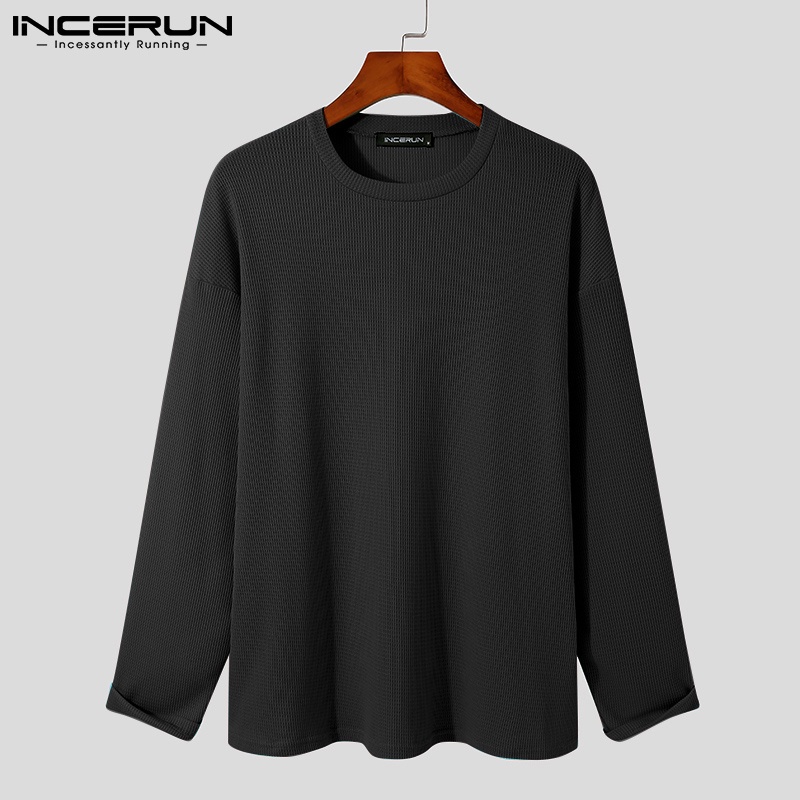 Áo thun INCERUN cổ tròn tay dài đơn giản thời trang dành cho nam