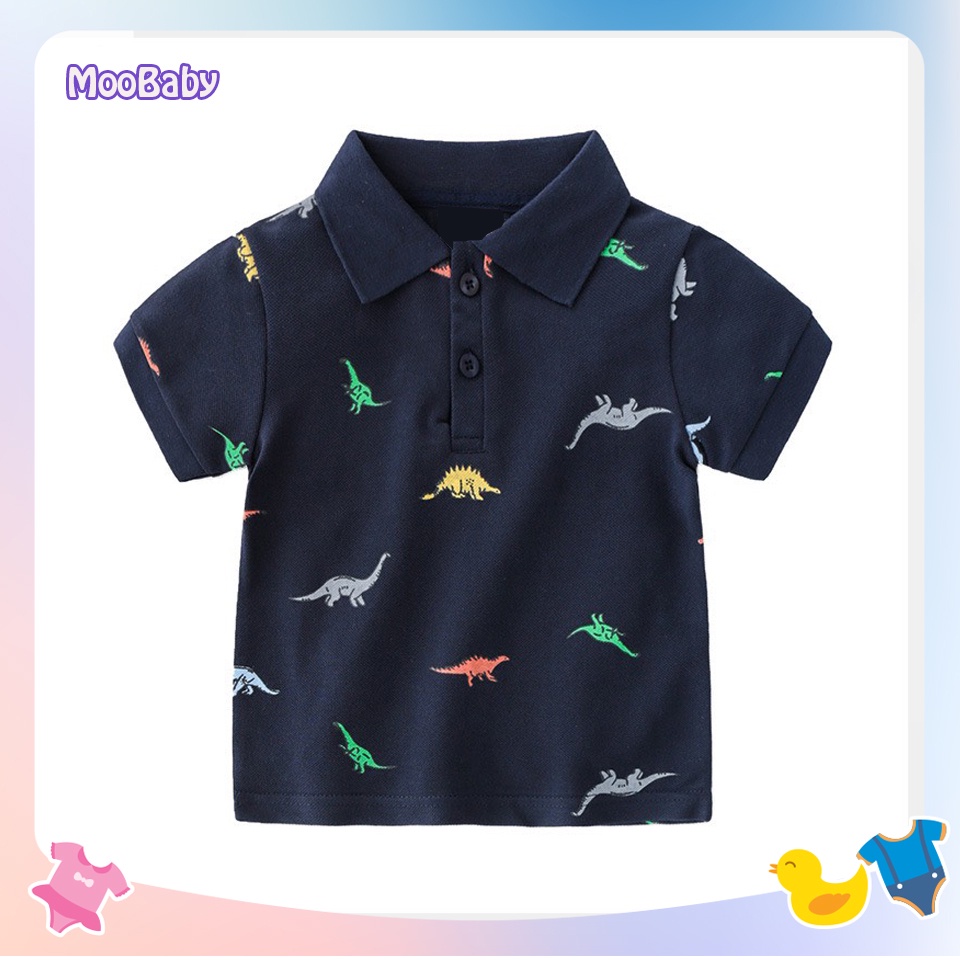 Áo Polo Bé Trai In Hình Khủng Long Chất Cotton Cao Cấp Thoáng Mát Áo Thun Cộc Tay Cho Bé Từ 10 - 27kg Moobaby Shop