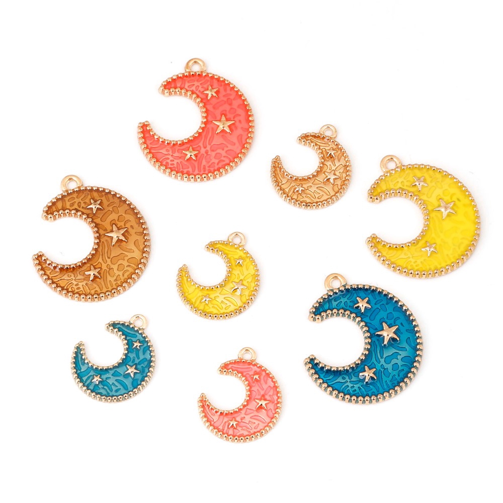 Bộ 6 mặt dây chuyền tráng men hình mặt trăng kích thước 7x18mm (10x25mm)