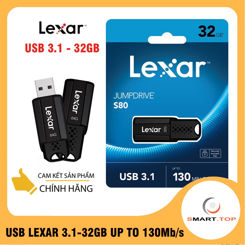 [Chính Hãng] USB Lexar JumpDrive 32GB S80 USB 3.1, tốc độ đọc lên tới 130Mb/s, Ghi 25Mb/s - Tin Học Mai Hoàng Phân PhốI