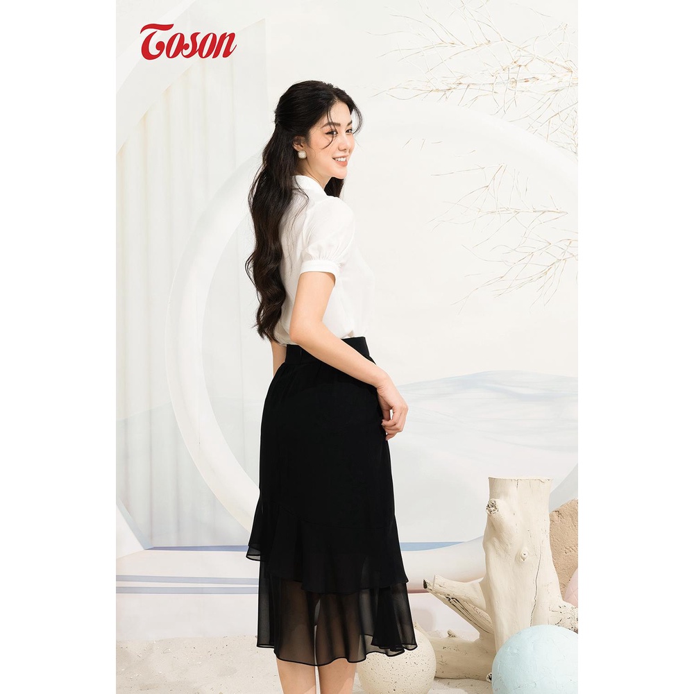 Chân váy voan ngựa đen, nhún tầng, xòe lệch Toson 34026Y62
