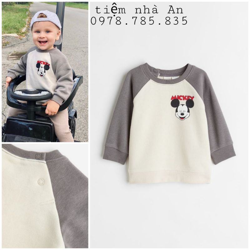 áo nỉ cho bé , áo thu đông dài tay , nỉ cho bé trai , bé gái mickey xuất dư hm , cúc bấm ở cổ - tiệm nhà An