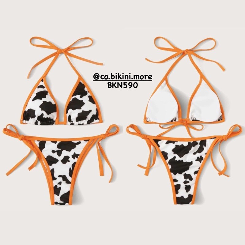 [BKN590] &lt;ÂU&gt; SET BIKINI BÒ SỮA VIỀN CAM