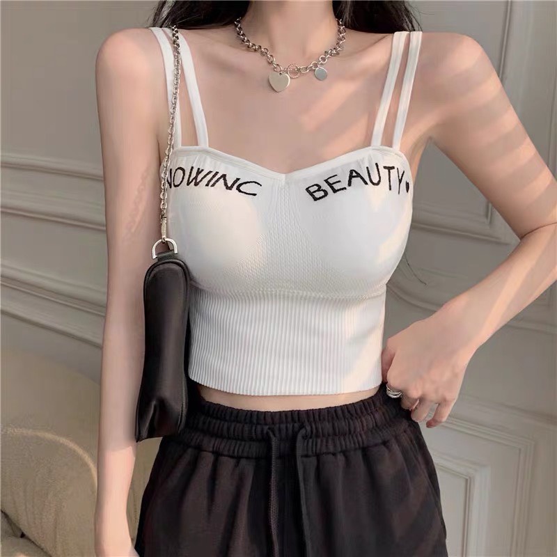 Áo Bra Nữ 2 Dây Kép Có Mút Ngực Cúp Tròn Phối Chữ Siêu Xinh 829