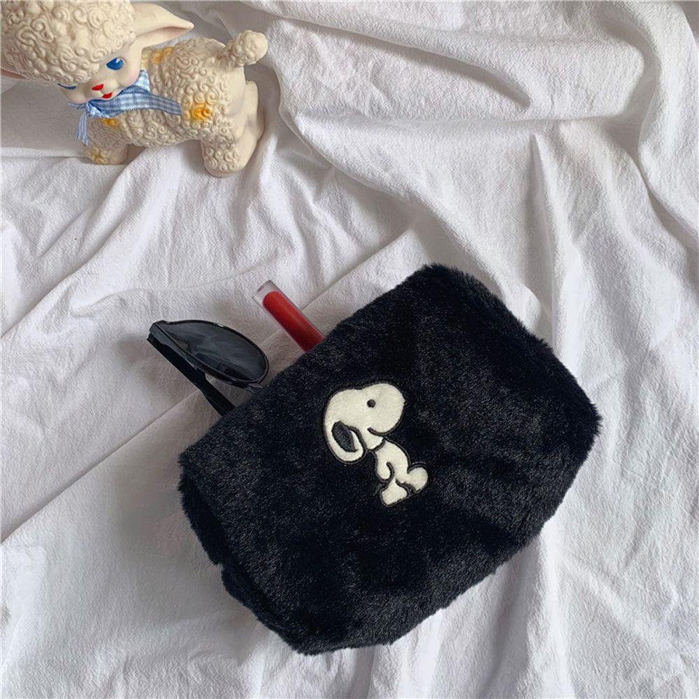 OCEANMAP Túi Đựng Đồ Trang Điểm Bằng Polyester Xếp Ly Màu Sắc Tinh Khiết In Hình Snoopy Phong Cách Hàn Quốc