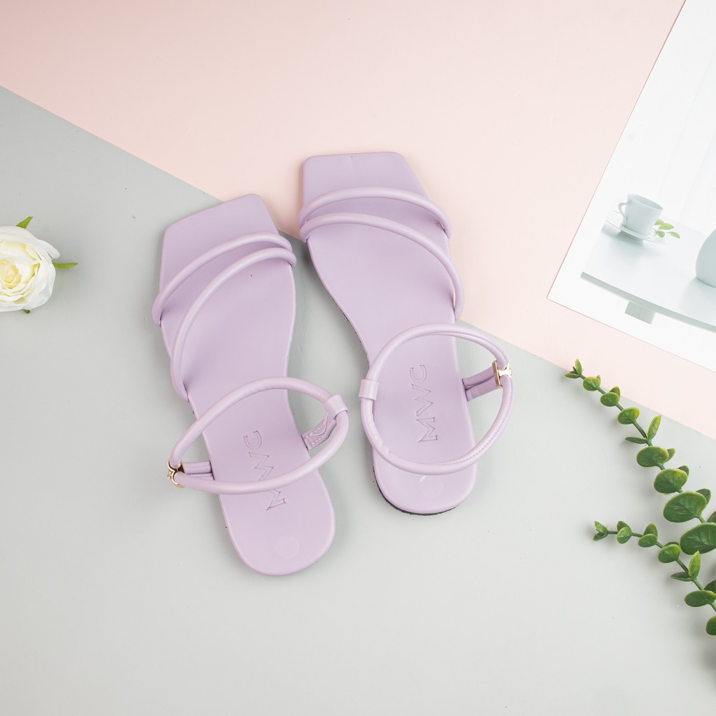 Giày Sandal Nữ MWC Đế Bệt Mũi Vuông Quai Mảnh Dây Chéo Trẻ Trung Màu Đen Kem NUSD- 2765