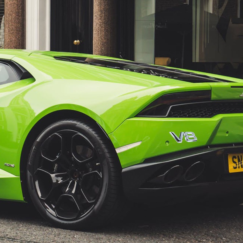 Miếng dán chữ 3D màu trắng đen trang trí đuôi xe hơi V8 Displacement