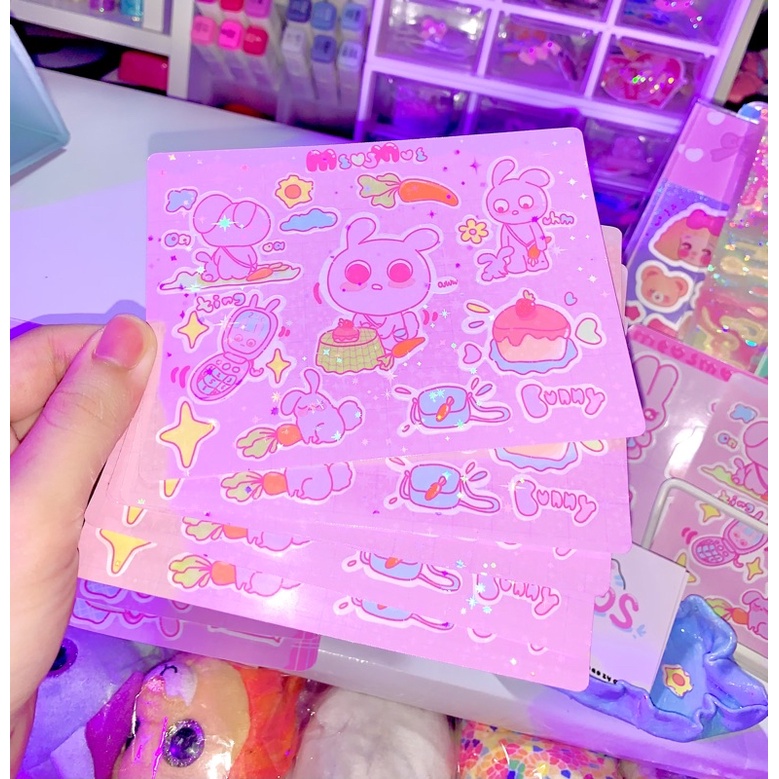 sticker bé thỏ lừ đừ lấp lánh đáng yêu