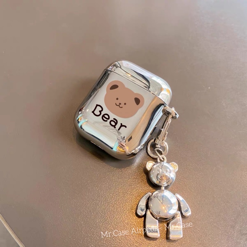 Case Airpods 1/2 /Pro Vỏ Ốp Tai Nghe Hình Gấu Tráng Gương Kèm Móc khoá - Mr.Case AirPods