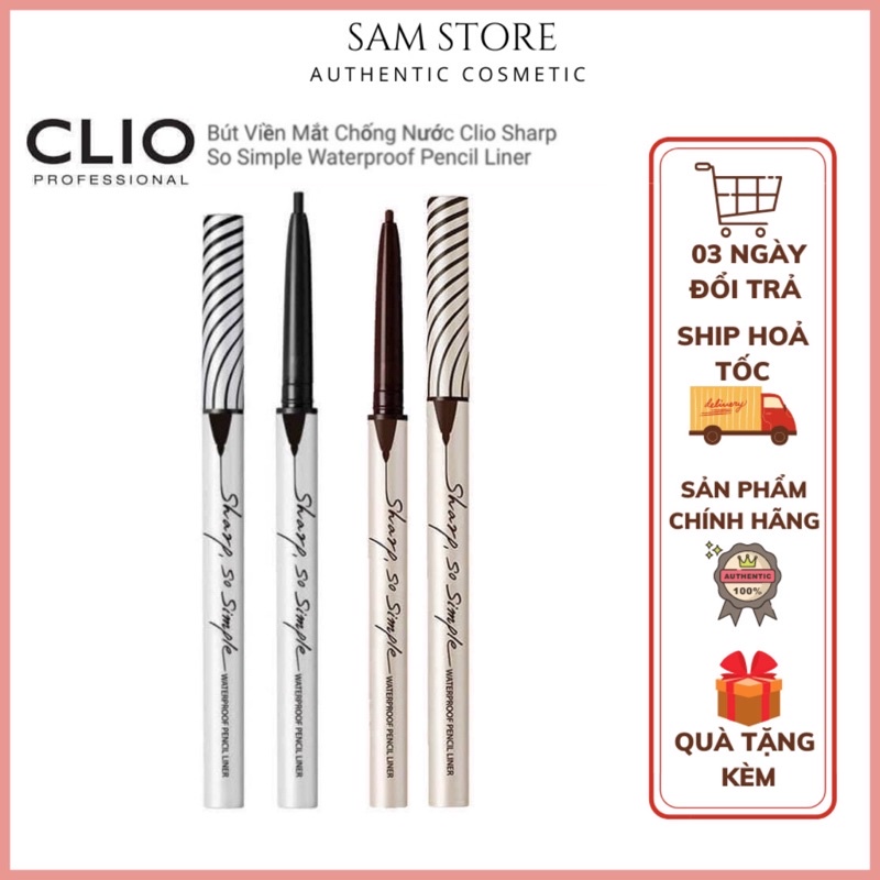 Chì kẻ mí mắt Clio Sharp So Simple Waterproof Pencil Liner dạng sáp chính hãng