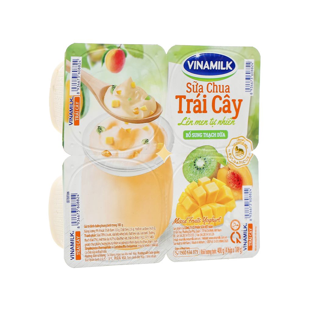 LỐC 4 HỘP SỮA CHUA ĂN VINAMILK TRÁI CÂY 100G