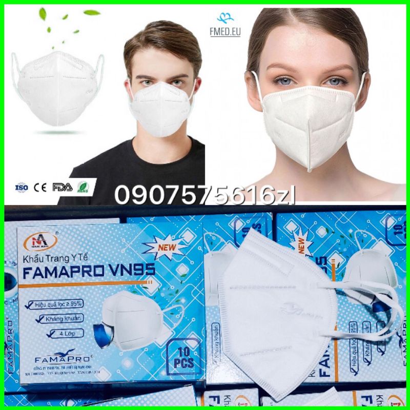 Hộp 10 cái khẩu trang cao cấp VN95, N95, KN95 chính hãng Famapro Nam Anh