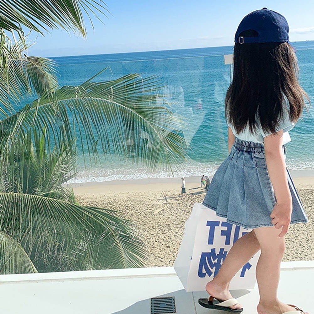 Đầm denim Bear Leader xếp ly màu trơn phong cách mùa hè 2022 cho bé 2-7 tuổi