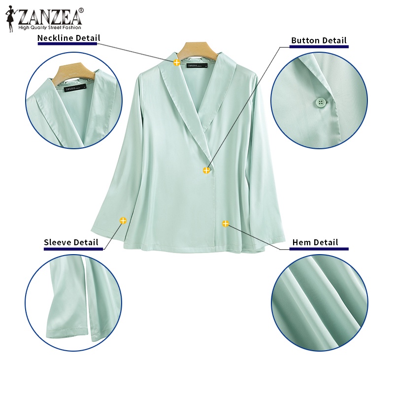 Áo kiểu Zanzea tay dài cổ bẻ cài nút thời trang dành cho nữ