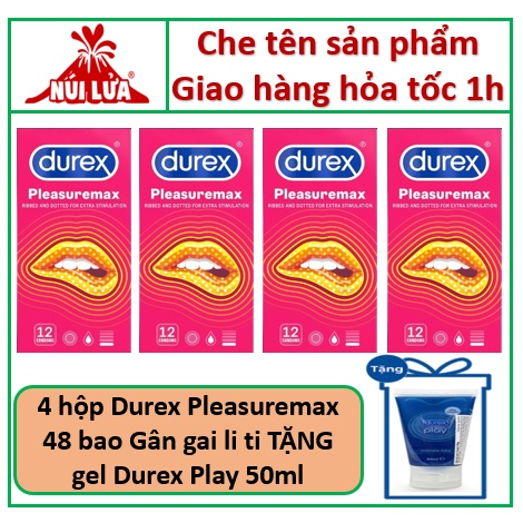 [FREE SHIP] 4 Hộp 48 Cái Bao Cao Su GÂN GAI Durex PleasuareMax + 1 Tuýt Gel Bôi Trơn Durex Play Classic