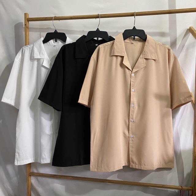 Aó sơ mi ngắn tay cổ vest nam nữ ,chất đẹp from rộng phong cách unisex