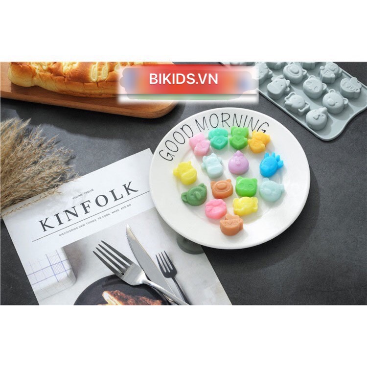 Khuôn thạch socola silicon hình thú 15 viên - Cao cấp