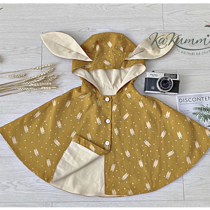Áo choàng chống nắng cho bé chống tia UV, áo choàng Linen 2 lớp họa tiết gấu vàng cừu trắng thiết kế Kakummi