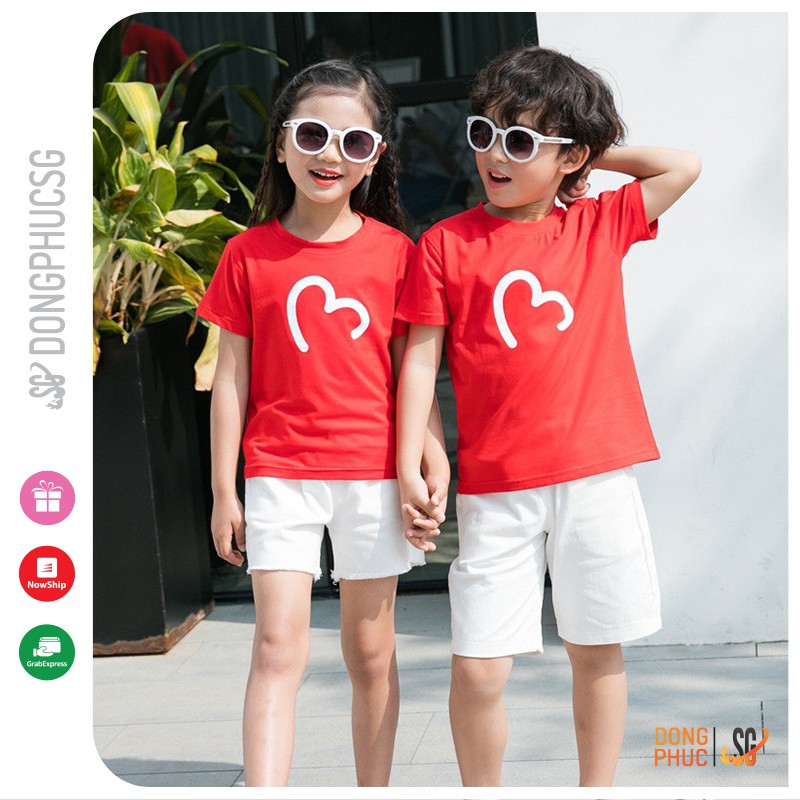 Áo gia đình màu đỏ Đồ gia đình 3/4/5 người mẫu trái tim Thun cotton dày dặn GD401D | DONGPHUCSG