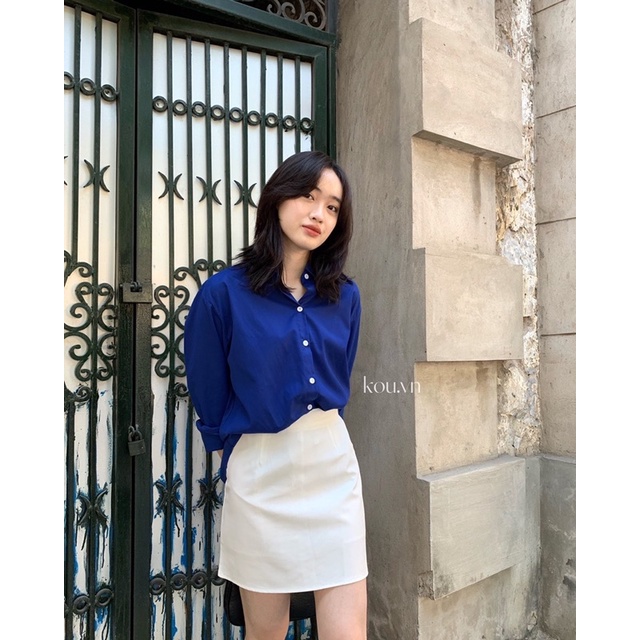 Áo sơ mi trơn xanh coban phong cách Hàn Quốc - SM22001