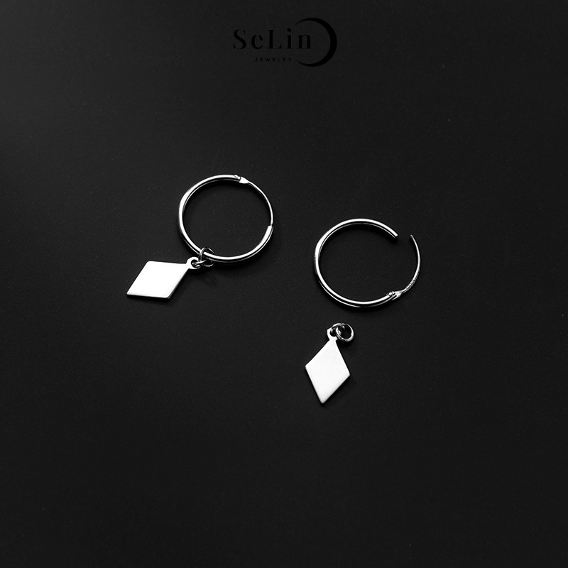 Khuyên tai nữ bạc 925 đẹp dáng dài cá tính hình thoi phong cách Hàn Quốc SELIN JEWELRY - 0033