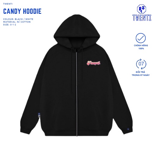 HOODIE TWENTI ZIP NỈ COTTON PHIÊN BẢN KẸO NGỌT ĐEN | BigBuy360 - bigbuy360.vn