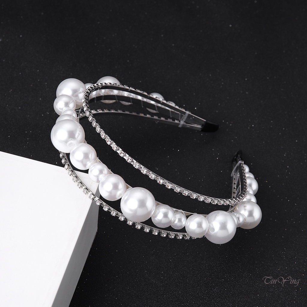 GETNOIVAS Băng Đô Cài Tóc Đính Ngọc Trai Hai Hàng Cá Tính Cho Phù Dâu Đám Cưới