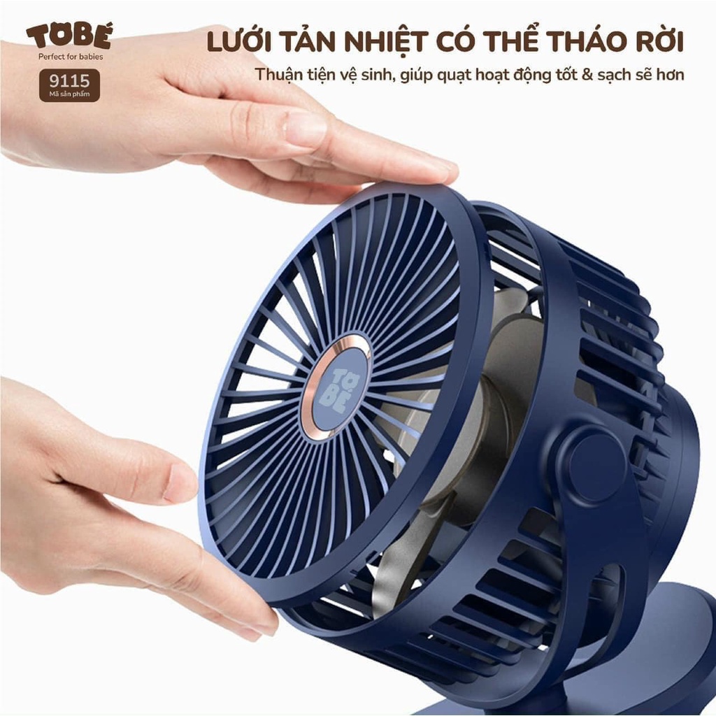 Quạt sạc tích điện mini To bé kẹp xe đẩy, đi chơi, đi du lịch
