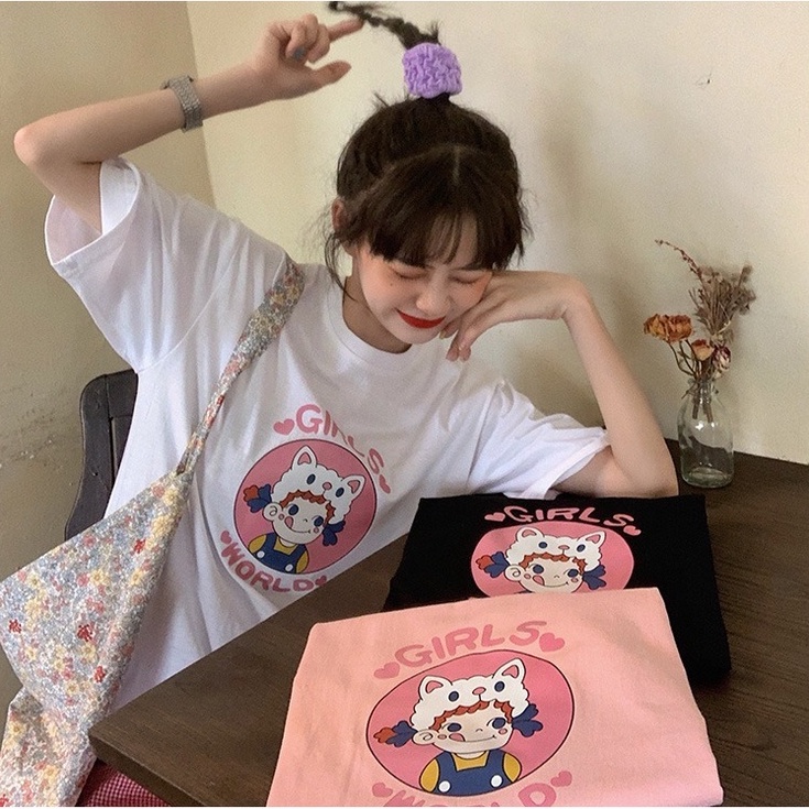 Áo Thun Ngắn Tay Dáng Rộng In Họa Tiết Cá Tính Trẻ Trung