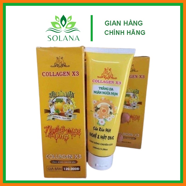 [Chính hãng] Sữa rửa mặt nghệ mật ong Collagen X3 Mỹ Phẩm Đông Anh SOLANA