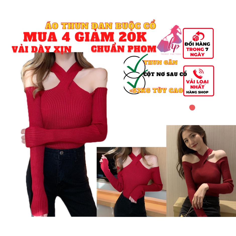 Áo thun nữ kiểu trễ vai choàng cổ cột dây sau ôm body cực xinh kiểu hàn quốc thời trang nữ - mã A107