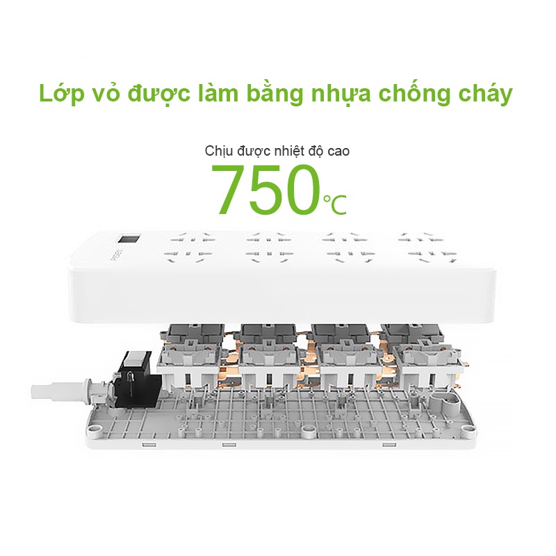 Ổ cắm điện Pisen 008(EP) (8 x AC ) dây dài 1.8m - Bảo Hành Chính Hãng 18 Tháng