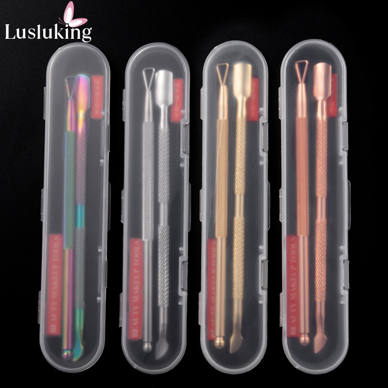 Set 2 dụng cụ loại bỏ da chết móng tay LUSLUKING chân bằng thép không gỉ kèm hộp đựng