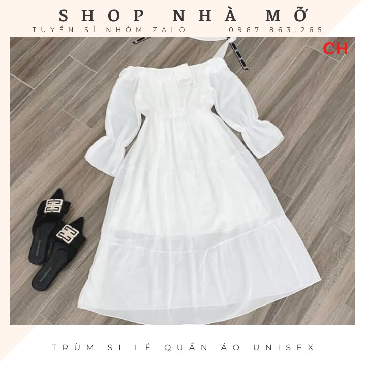 Váy Tiểu Thư Trắng Trễ Vai  Vintage  Màu Trắng -  Thiết Kế ulzzang -  phong cách hàn quốc