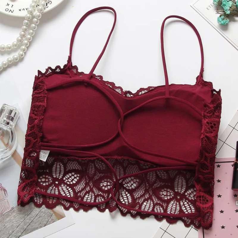 Áo Croptop Hai Dây Phối Ren Hở Lưng Họa Tiết Hoa Xinh Xắn Cho Nữ