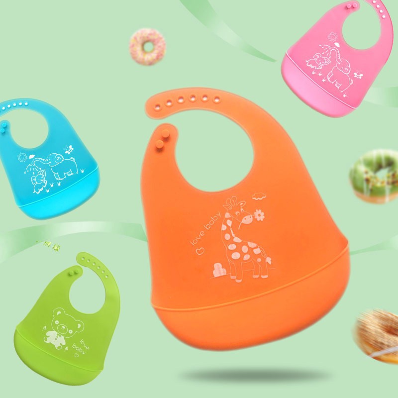 Yếm ăn uống từ silicone chống thấm nước in hình xinh xắn cho bé