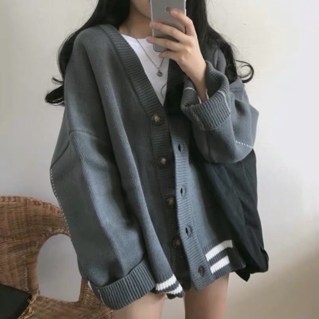 Áo khoác len cardigan viền gấu áo Ulzzang
