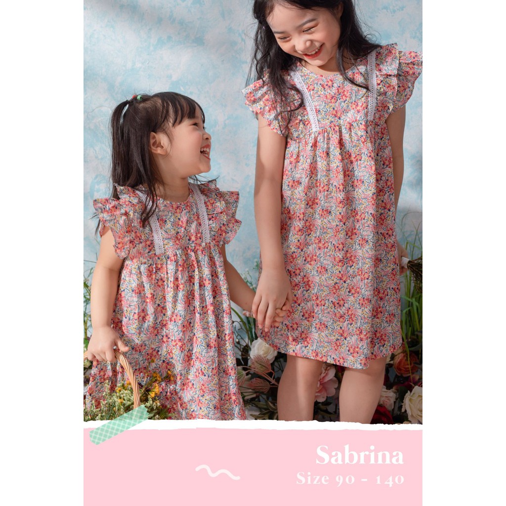 [LITTLE PINK] SABRINA DRESS - Váy hoa hồng đáp ren bé gái