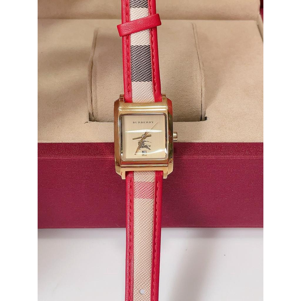 Đồng hồ nữ burberry dây da sọc đỏ , size 25mm