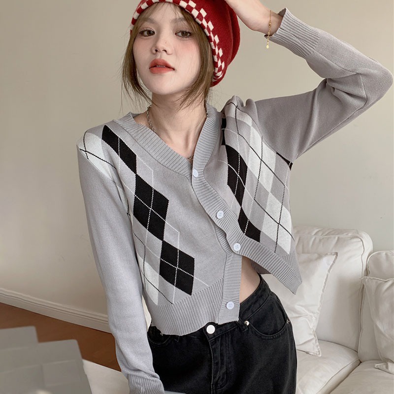 Áo khoác cardigan dệt kim tay dài cổ chữ V cài nút phía trước thời trang cho nữ