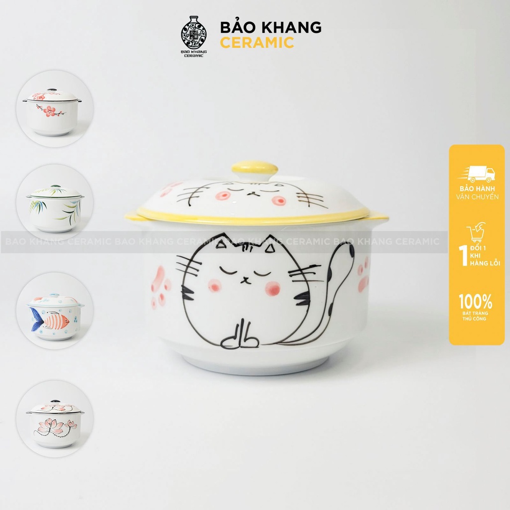 Thố chưng yến - bát chưng yến 600ml họa tiết vẽ tay thủ công men cao cấp Gốm Sứ Bát Tràng