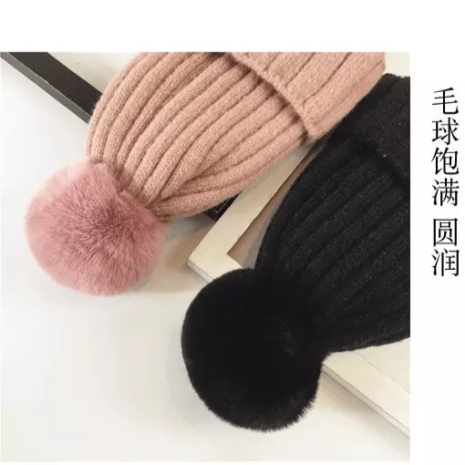 Mũ Len Dệt Kim Màu Trơn Đính Quả Bông Phong Cách Thời Trang Hàn Quốc