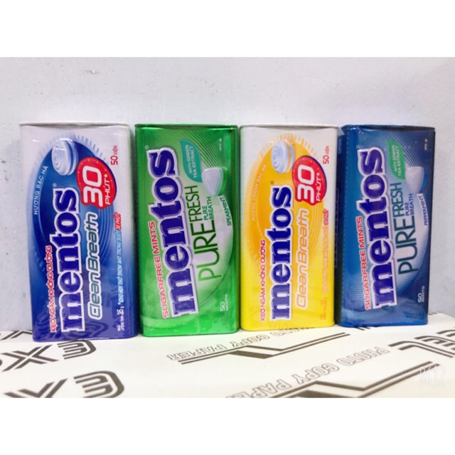 (Chính hãng-date mới 2024) Kẹo ngậm Mentos không đường hủ 50 viên 35g - Pure Fresh spearmint, Pepermint bạc hà