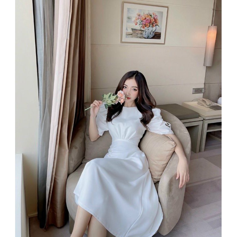 Đầm dự tiệc tay phồng rút đính hạt Teca Dress