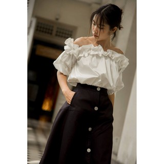Chân váy midi hàng cúc giữa Black Skirt Bat