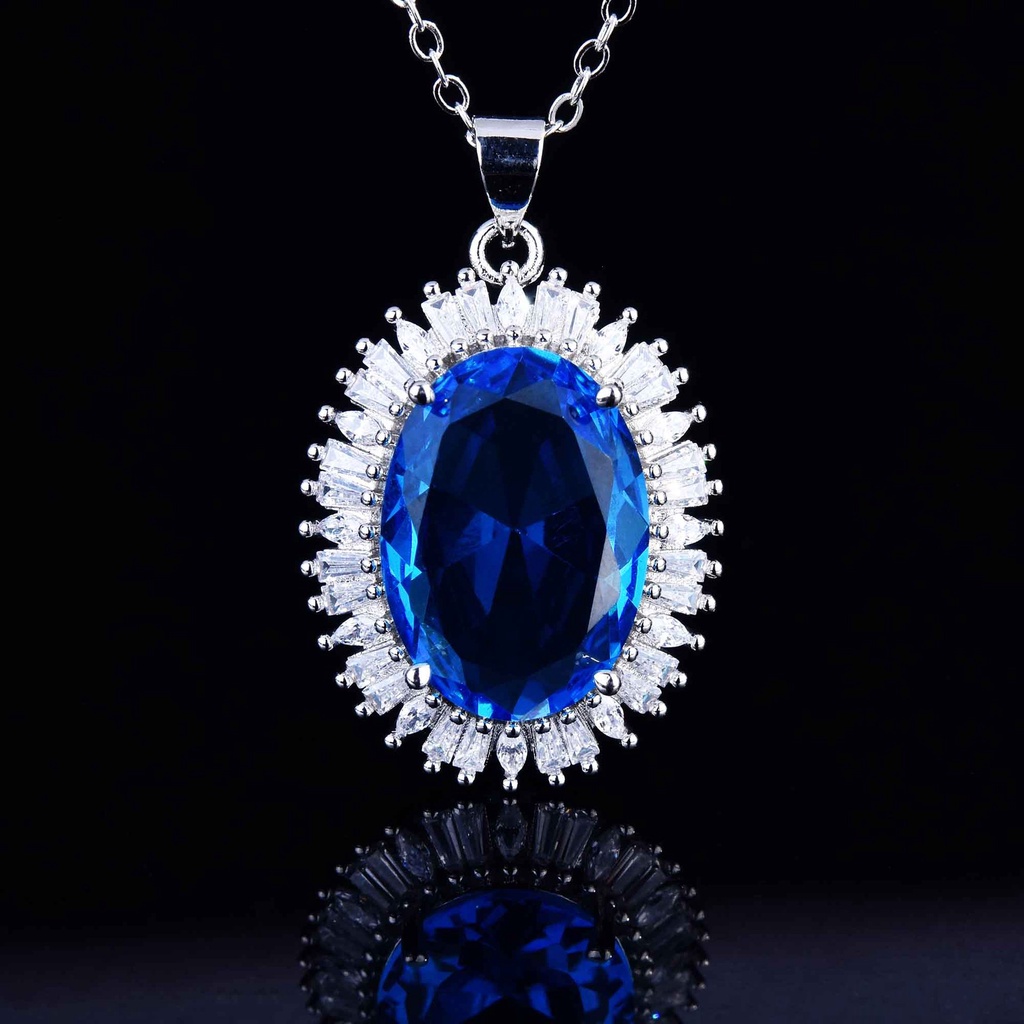 Set Vòng cổ + đôi khuyên tai + nhẫn màu xanh dương thời trang cho nữ