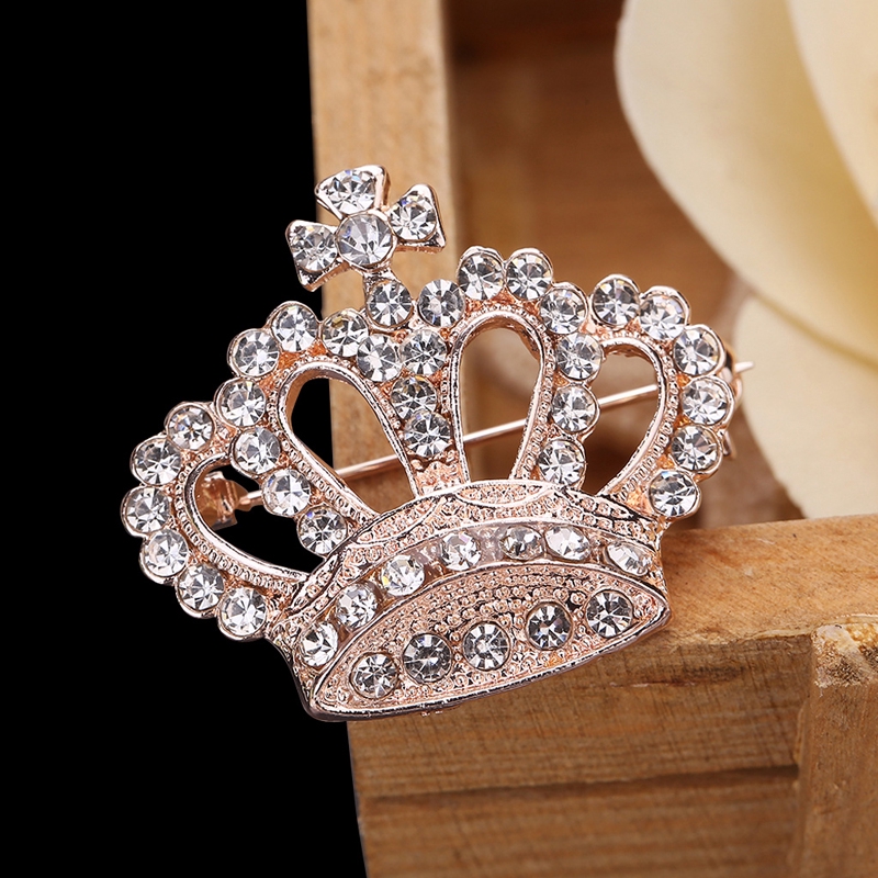 Ghim cài áo hình vương miện đính đá nhân tạo thời trang
