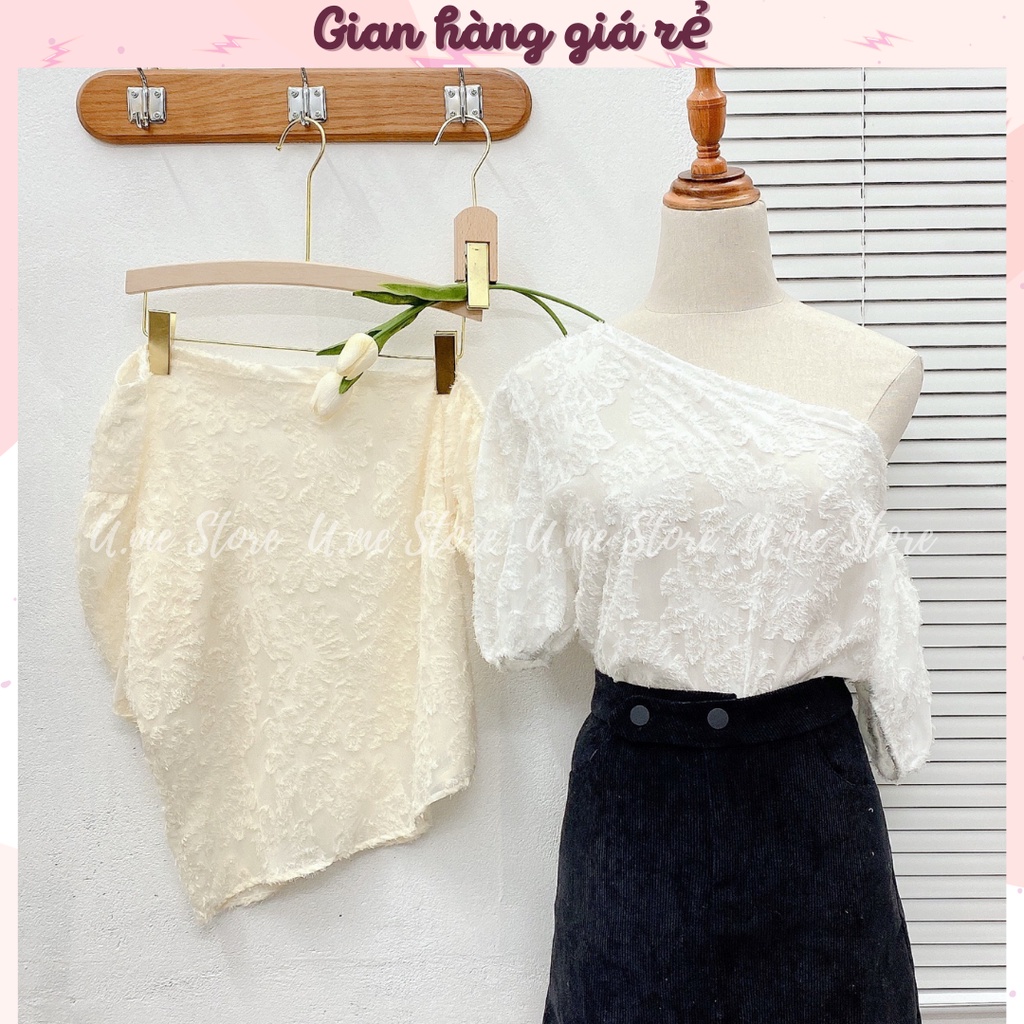 Rossie Top - Áo thun xẻ vạt chéo thiết kế tay bồng lệch vai chất hoa xù Ulzzang Áo phông tay bèo cổ vạt lệch Hàn Quốc